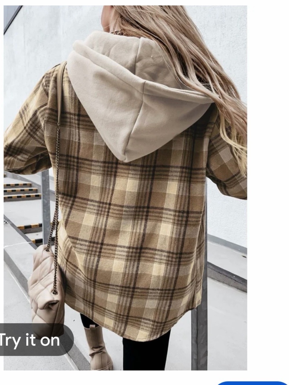 Women's Plaid Hooded Shacket – Brown & Cream (Detachable Hood) NWOT